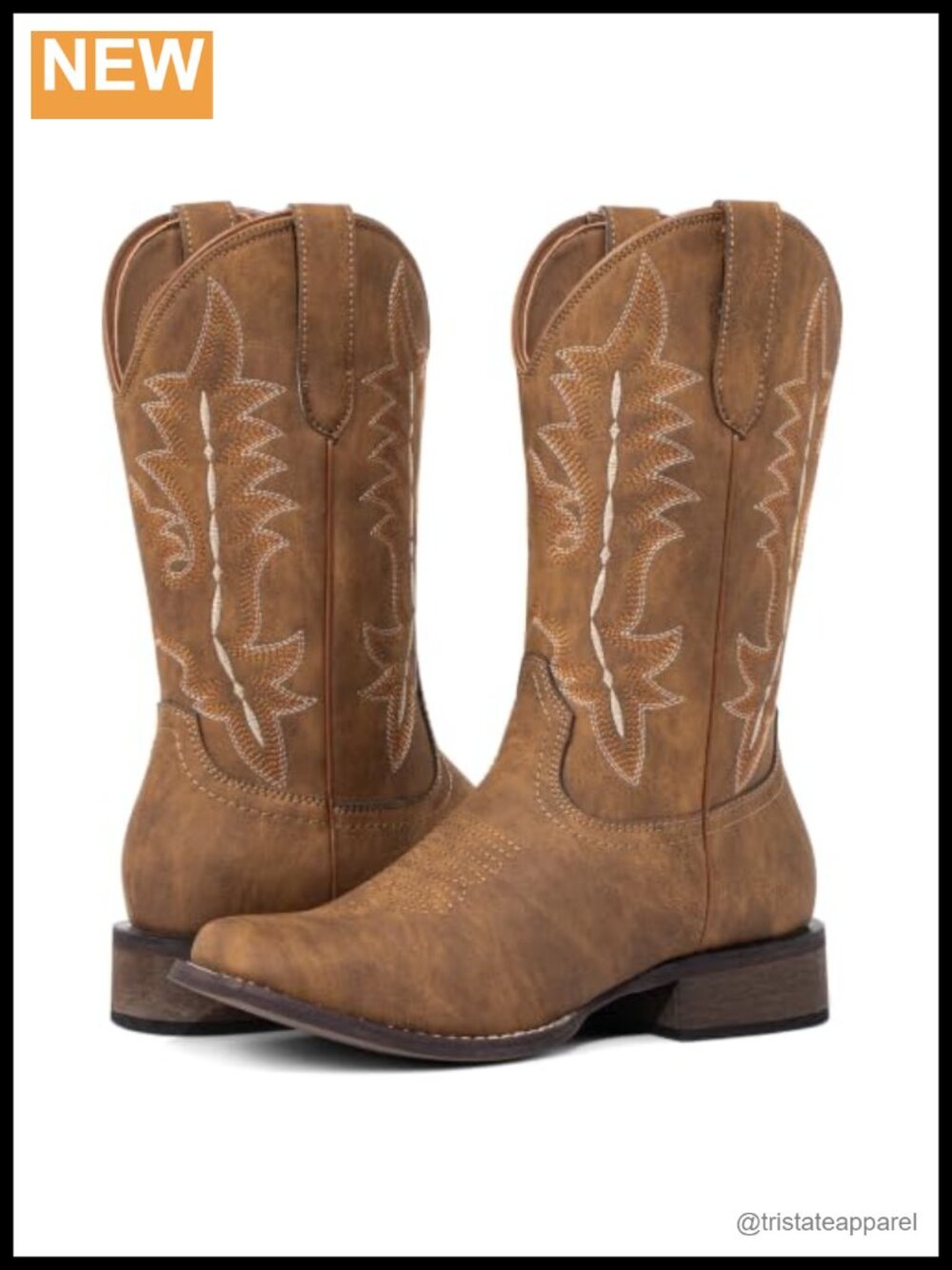 Women's Wide Square Toe Cowgirl Boots Block Heel PU Leather Mid-Calf Western